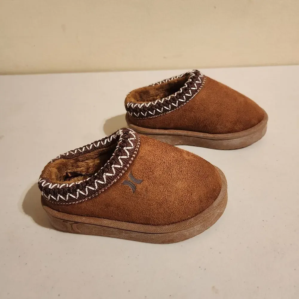 Hurley Baby Sz 7 Modi Slippers Brown Faux Suede Indoor Outdoor Shoes